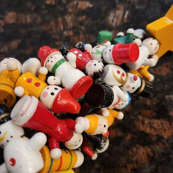 Vintage Wooden Toy Christmas Tree Mini Santa Snowman Drum Bell People Ornaments - Picture 9 of 10